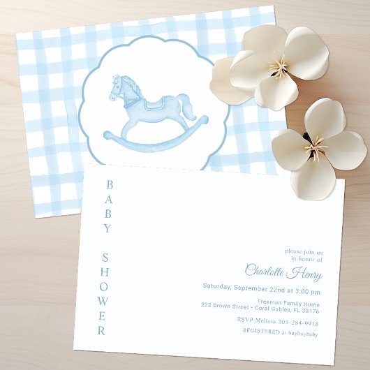 En vichy Bleu Rocse Baby shower Invitation