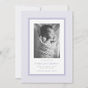 en vichy doux violet faire-part de naissance plaid