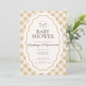 en vichy Goose Triplet Baby shower Invitation (Debout devant)