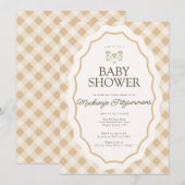 en vichy Goose Triplet Baby shower Invitation (Devant / Derrière)