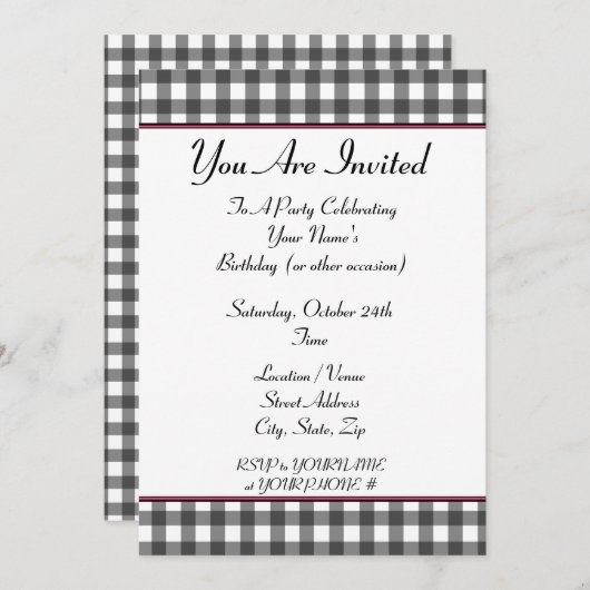 en vichy invitation (Devant / Derrière)