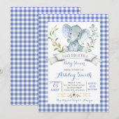 En vichy invitation au baby shower des éléphants (Devant / Derrière)