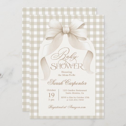 en vichy invitation Baby shower (Devant / Derrière)