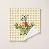 En vichy jaune avec Clematis Fleurs sauvages (Gant de toilette)