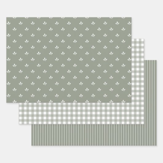 En vichy Motif feuille et rayures vert croustillan (Lot)