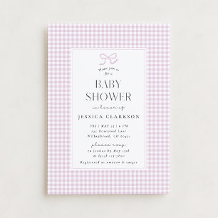en vichy Pink Bow Baby Girl Baby shower Invitation