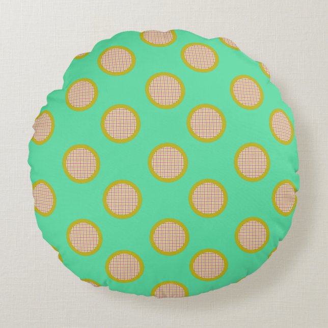 en vichy points, Coussin vert rond (Devant)
