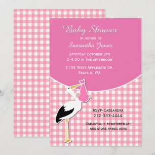 En vichy rose avec Invitation Baby shower de cigog