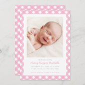 En vichy rose Faire-part de naissance photo unique (Devant / Derrière)