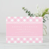 en vichy rose | Invitation Baby shower fille (Debout devant)