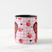 En vichy rose Mug Coeurs noirs & Bow rouge mignon (Centre)