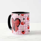 En vichy rose Mug Coeurs noirs & Bow rouge mignon (Devant gauche)