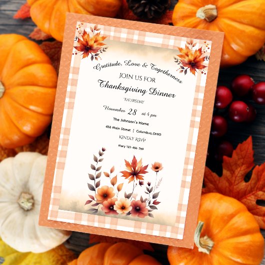 en vichy Rustique Vintage Thanksgiving Invitation