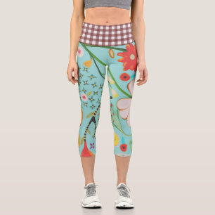 en vichy taille verte de la flore Capri Leggings