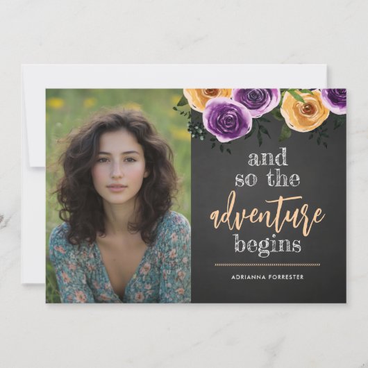 En zo begint het avontuur Floral Afstuderen Photo Kaart (Voorkant)