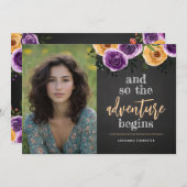 En zo begint het avontuur Floral Afstuderen Photo Kaart (Voorkant / Achterkant)