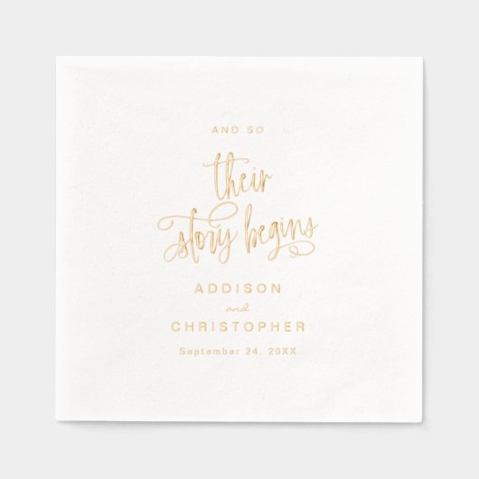 En zo begint hun verhaal met een bruiloft folie servetten (Voorkant)