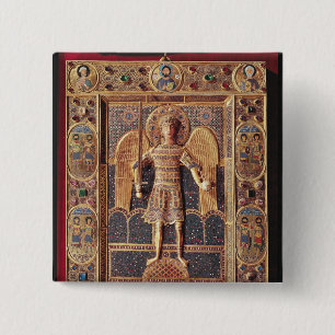 Enameled plaque met afbeelding van de Archangel Mi Vierkante Button 5,1 Cm