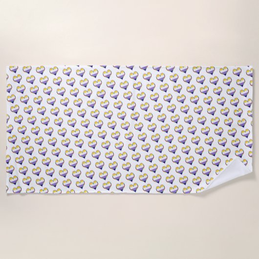 Enby Pride Heart Pattern Beach Towel Strandlaken (Voorkant)