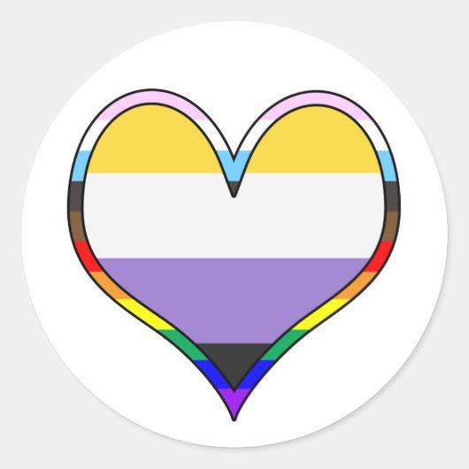 Enby Pride Heart Ronde Sticker (Voorkant)
