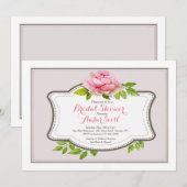 Encadré de pivoine rose 3 Invitation (Devant / Derrière)