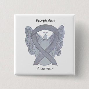 Encefalitis Silver Awareness Ribbon Angel Pins Vierkante Button 5,1 Cm