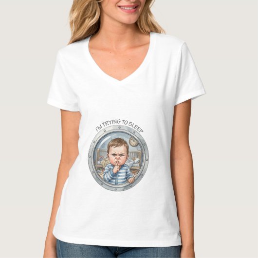 enceinte - Bébé essayant de dormir T-Shirt (Devant)