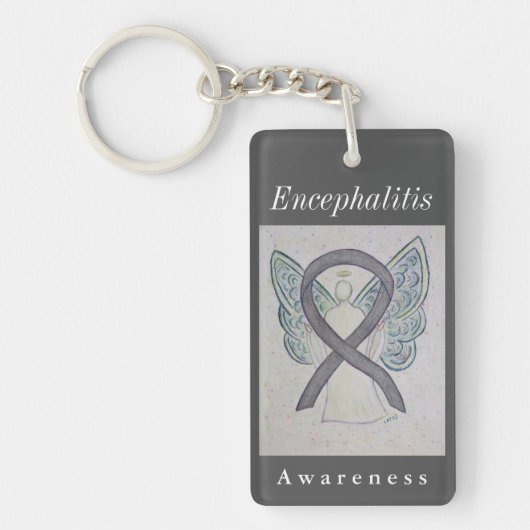 Encephalitis Awareness Silver Ribbon Sleutelhanger (Voorkant)