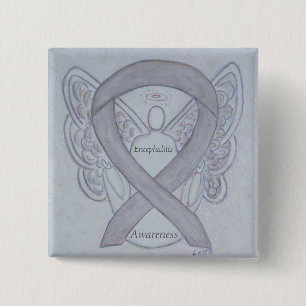 Encephalitis Silver Awareness Ribbon Angel Art Pin Vierkante Button 5,1 Cm
