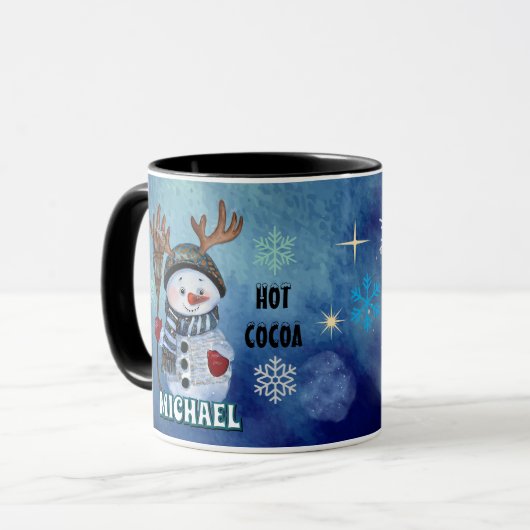 Enchanted Antlered Snowman Hot Cocoa Mok (Voorkant links)
