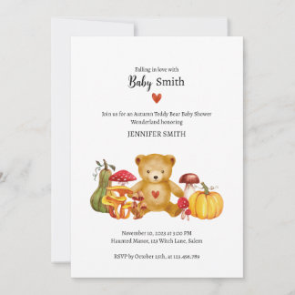 Enchanted Autumn Teddy Bear Baby shower Uitnodigin Kaart