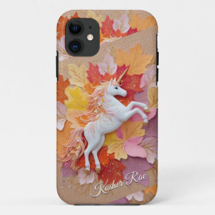 Enchanted Autumn Unicorn Pastel Hues Bloemen Tekst iPhone 11 Hoesje