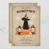Enchanted Black Cat Halloween Party Uitnodiging (Voorkant / Achterkant)