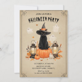 Enchanted Black Cat Halloween Party Uitnodiging