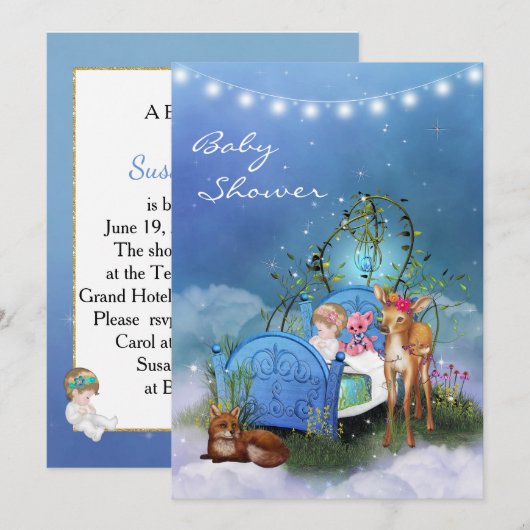 Enchanted Blue Baby shower Invitation Kaart (Voorkant / Achterkant)