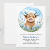 Enchanted Blue Highland Koe Boy Baby shower Kaart (Voorkant / Achterkant)