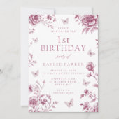 Enchanted Blush Dusty Roos 1e verjaardagsfeestje Kaart (Voorkant)