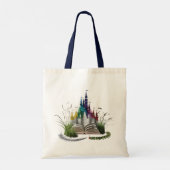 Enchanted Book Page Castle Budget Tote – Whimsical Bag (Achterkant)