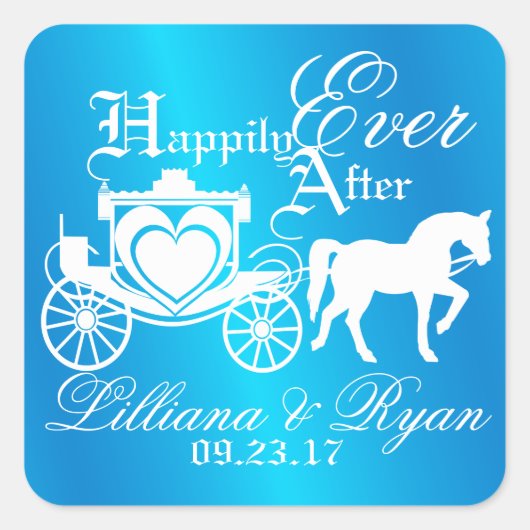 Enchanted Carriage Fairy Tale Blauw Vierkante Sticker (Voorkant)