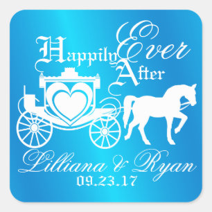 Enchanted Carriage Fairy Tale Blauw Vierkante Sticker