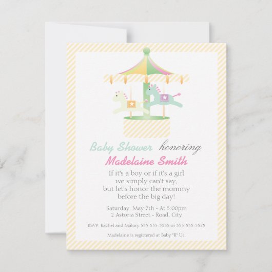 Enchanted Carrousel Neutraal Baby shower Invitatio Kaart (Voorkant)