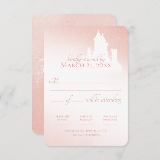 Enchanted Castle Blush Pink Fairy Tale Reactie RSVP Kaartje (Voorkant / Achterkant)