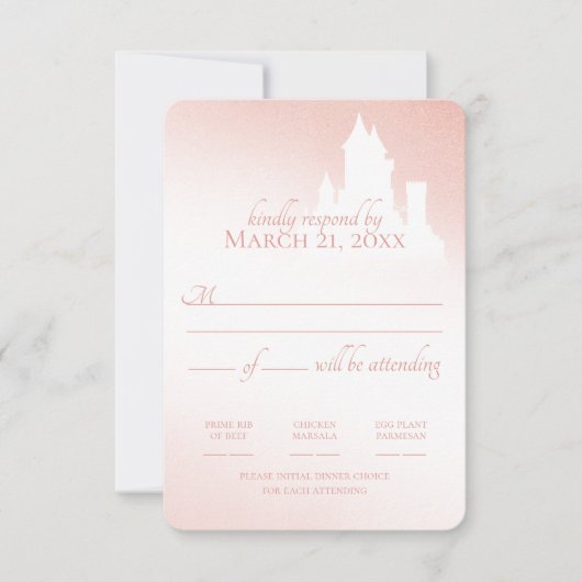 Enchanted Castle Blush Pink Fairy Tale Reactie RSVP Kaartje (Voorkant)
