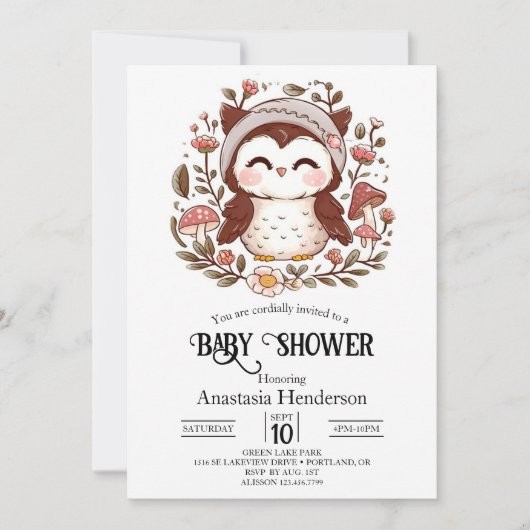 Enchanted Charming Owl Baby shower Kaart (Voorkant)