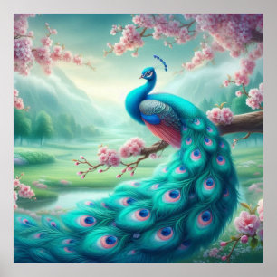 Enchanted Cherry Blossom Peacock Poster