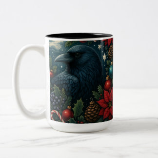 Enchanted Christmas Raven Mug – 15oz Winter Gothic Tweekleurige Koffiemok