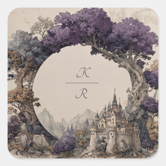 Enchanted Circle Castle bruiloft Vierkante Sticker (Voorkant)