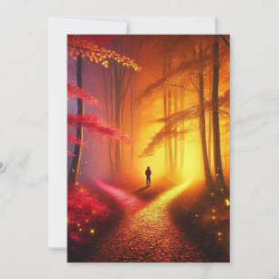 Enchanted Crossroads – Vibrant Autumn Forest Art P Feestdagenkaart
