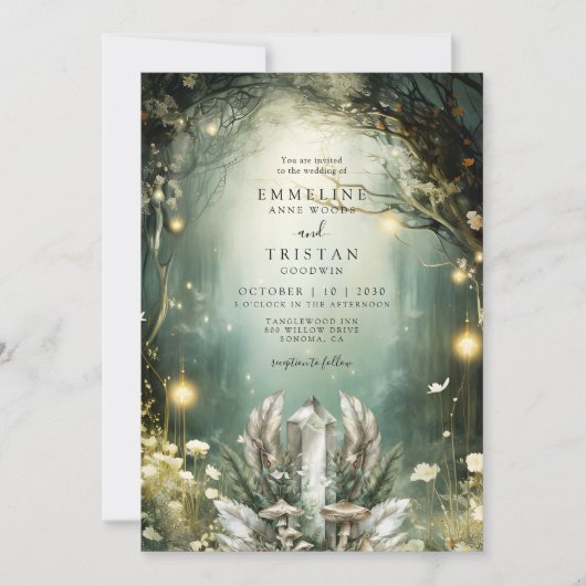 Enchanted Crystal Forest Garden Green Wedding Kaart (Voorkant)