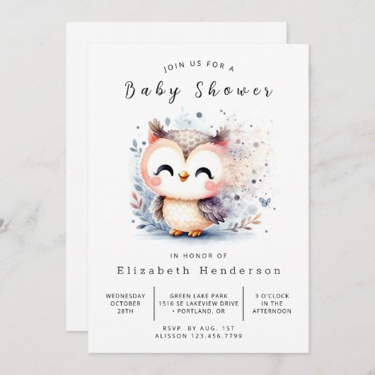 Enchanted Custom Owl Baby shower Kaart (Voorkant / Achterkant)